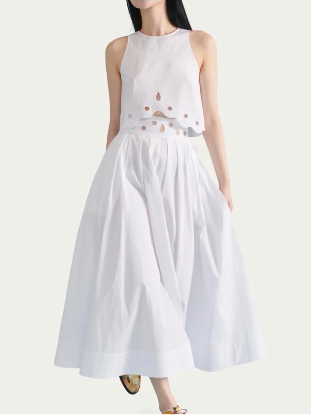 Rosie Assoulin White High-Waist Maxi Skirt with Full Silhouette and Matching top